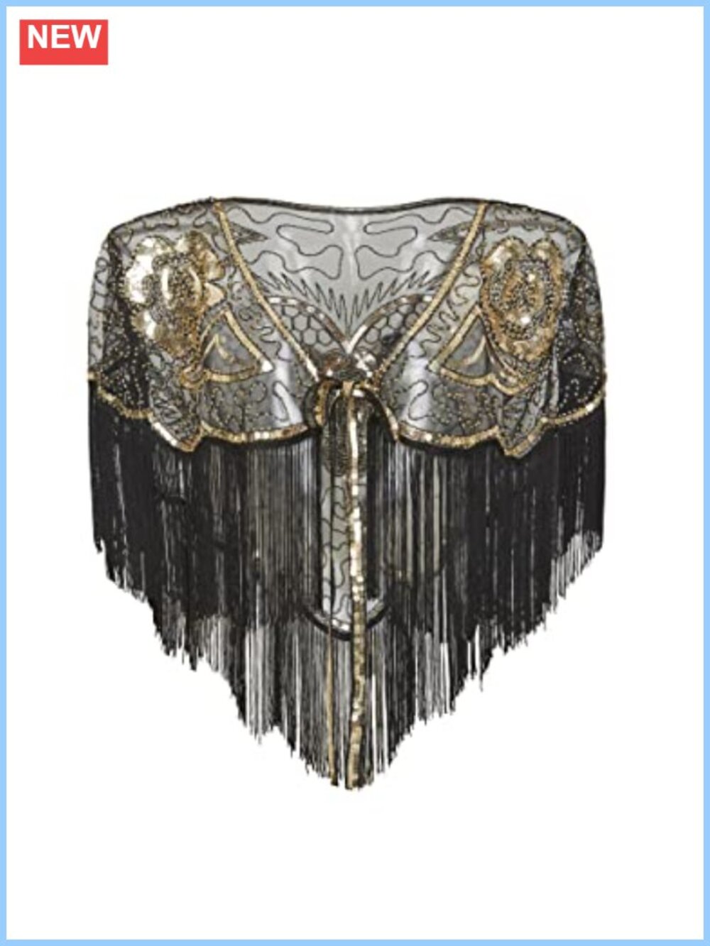 1920s Shawl Wrap Beaded Sequin Evening Cape Polyester Chiffon Tassel